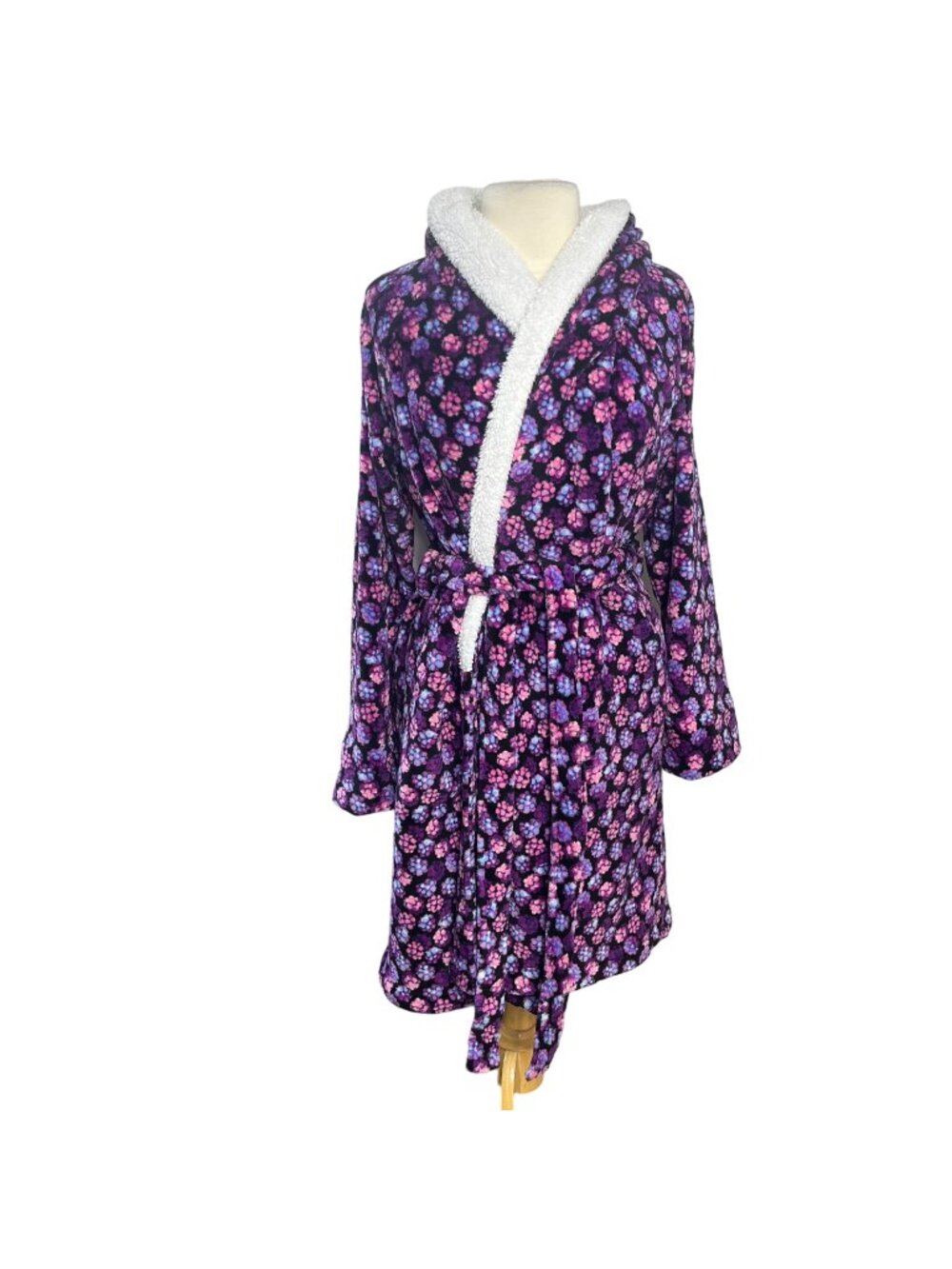 Vera Bradley Hooded Robe Womens Large/XL Purple Pink Plush Floral